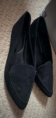 JustFab Campbell Pointed Toe Slip-On Loafer Flats in Black Faux Suede